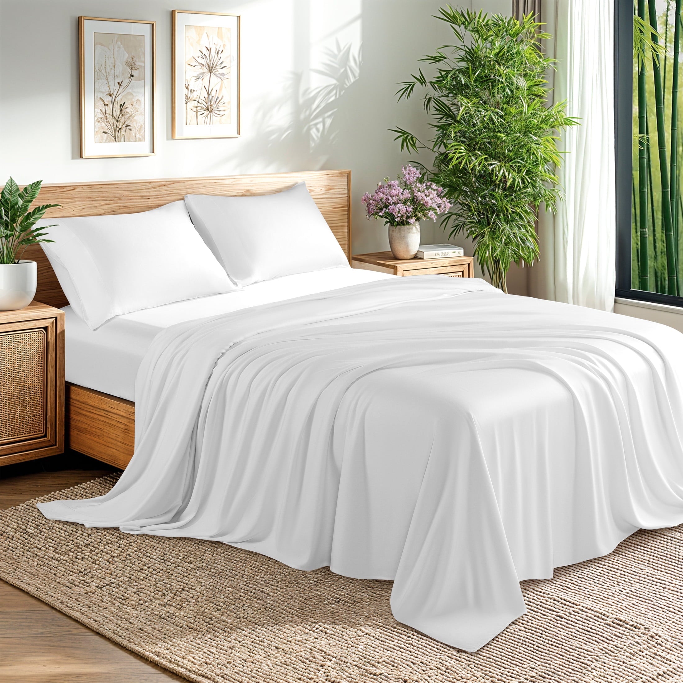 Baauye-Cooling-Bamboo-Sheets-Set-4-Piece-Queen-Sheet-Set-with-16-Deep-Pockets-Hypoallergenic-Breathable-Bed-Sheets-White_983baaba-e888-47b4-b0c0-63bc74bf782d.3fef513a5b5d728750057d601 Bamboo Sheets Set, 4-Piece Queen Sheet Set with 16" Deep Pockets, Soft and Breathable Bed Sheets, White