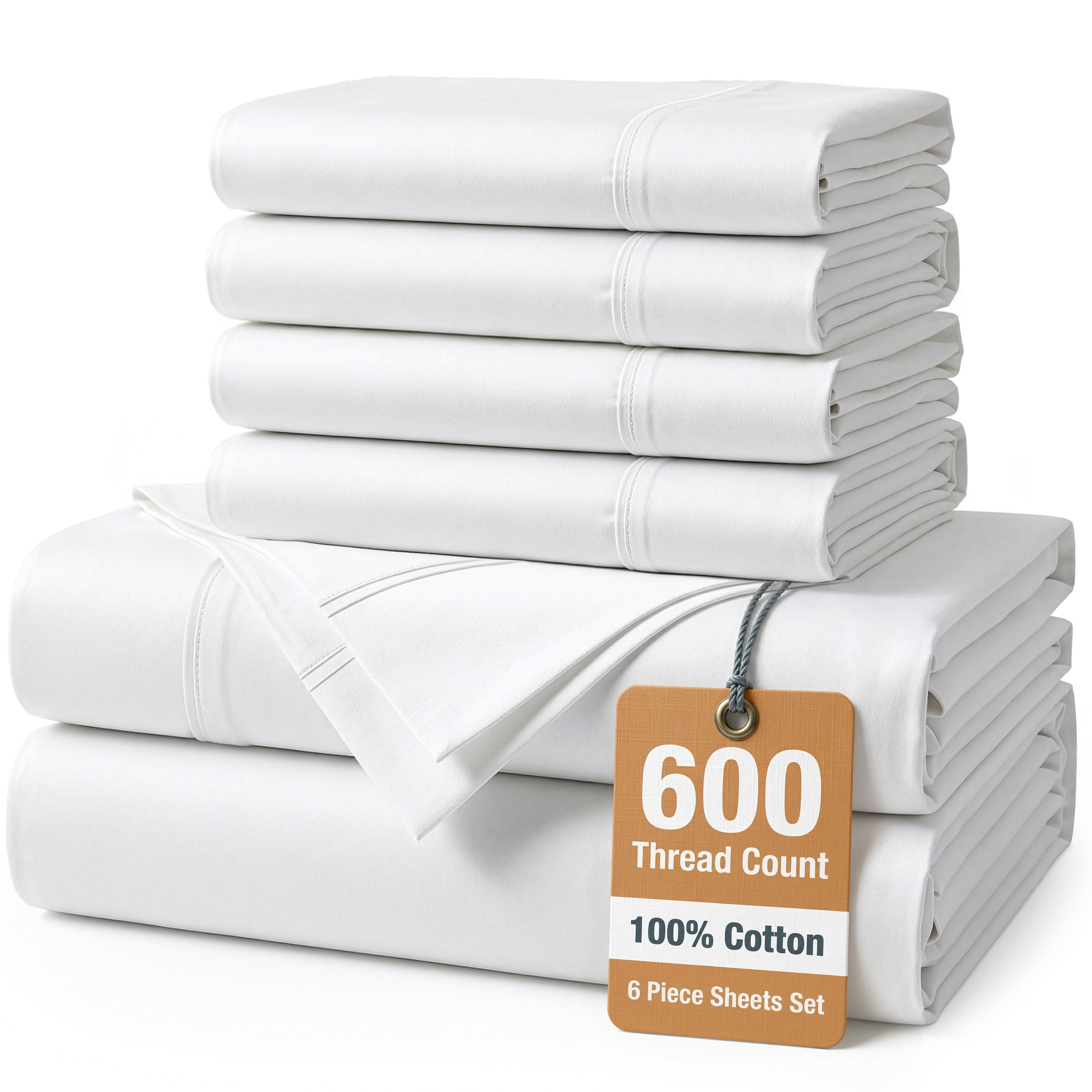 Casa-Platino-600-Thread-Count-4-Pcs-Cotton-Bed-Sheet-Set-Deep-Pocket-Queen-Sheets-Set-White_0f2a0d88-dcae-4d01-98a3-6522a704c773.6e30db8749cac7d970fae8df6c43ac54 Bed Sheets Set – 6 Piece, 600 Thread Count, 100% Cotton Sheets, Hotel Luxury Sateen Finish, 15" Deep Pocket, Easy to ...