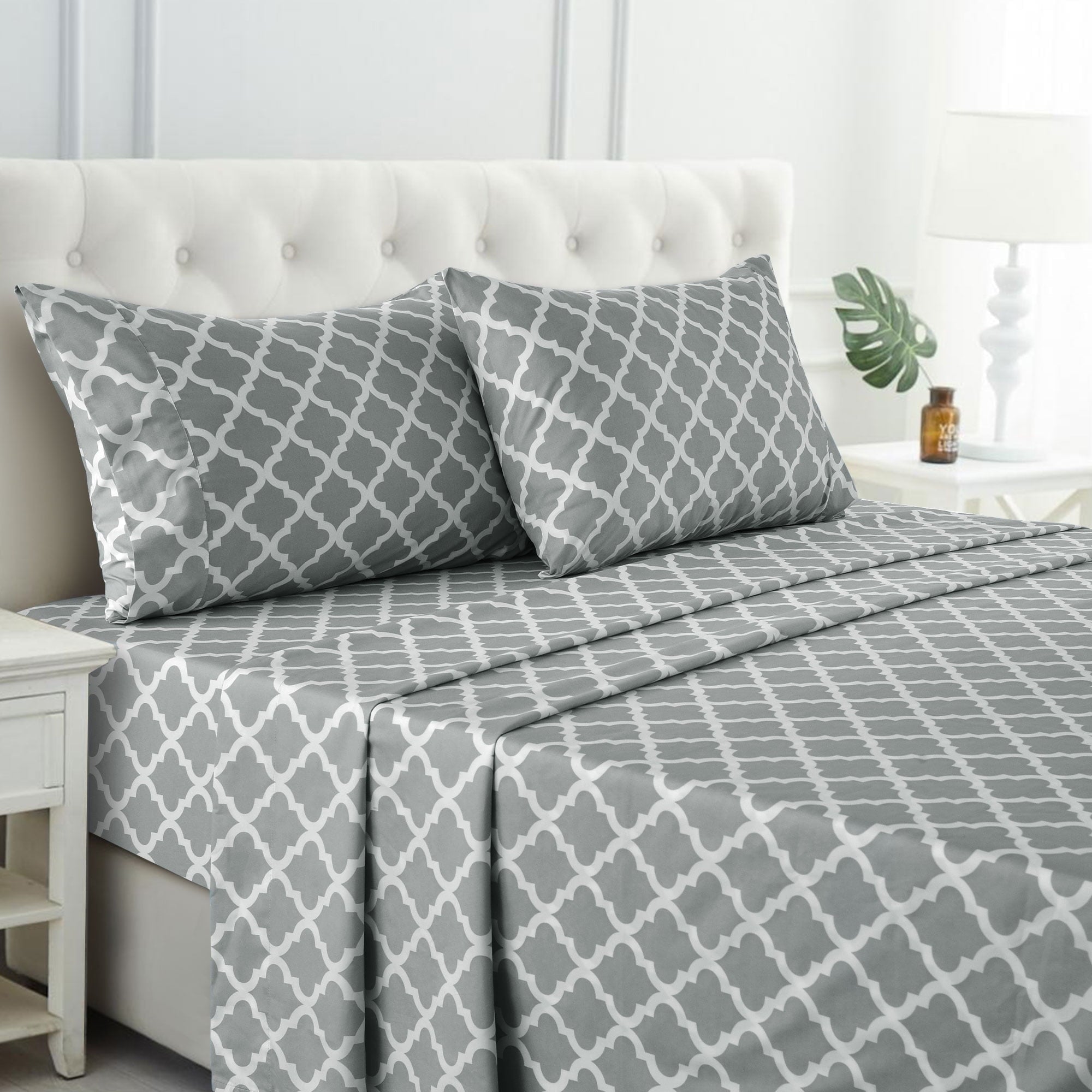 Lux-Decor-Collection-King-Size-Bed-Sheets-Set-Luxury-4-Piece-Microfiber-Deep-Pocket-Fitted-Sheet-Flat-Sheet-Pillowcases-Bedding-Sheets-Set-Gray-White_3327719a-8002-4927-b99d-599f9cb84 King Size Bed Sheets Set, ury 4 Piece Microfiber Deep Pocket Fitted Sheet, Flat Sheet & Pillowcases Bedding Sheets Se...